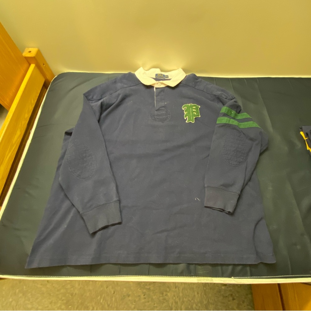 Vintage Ralph Lauren Rugby Long Sleeve Polo Blue and Green Size 4XB